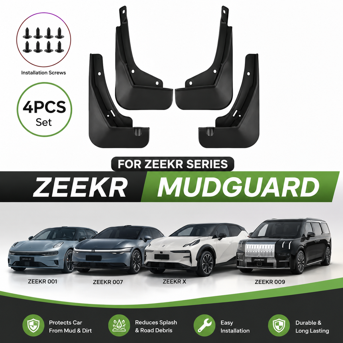 ZEEKR Series Car Mud Flaps, Front & Rear Wheel Splash Guards, Tire Mudguards, Fender Protection Accessories for ZEEKR Vehicles
