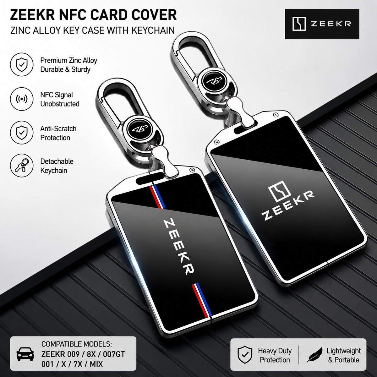 ZEEKR NFC Card Key Cover, Zinc Alloy Metal Protective Case with Keychain for ZEEKR 009, 8X, 007 GT, 001, X, 7X & MIX
