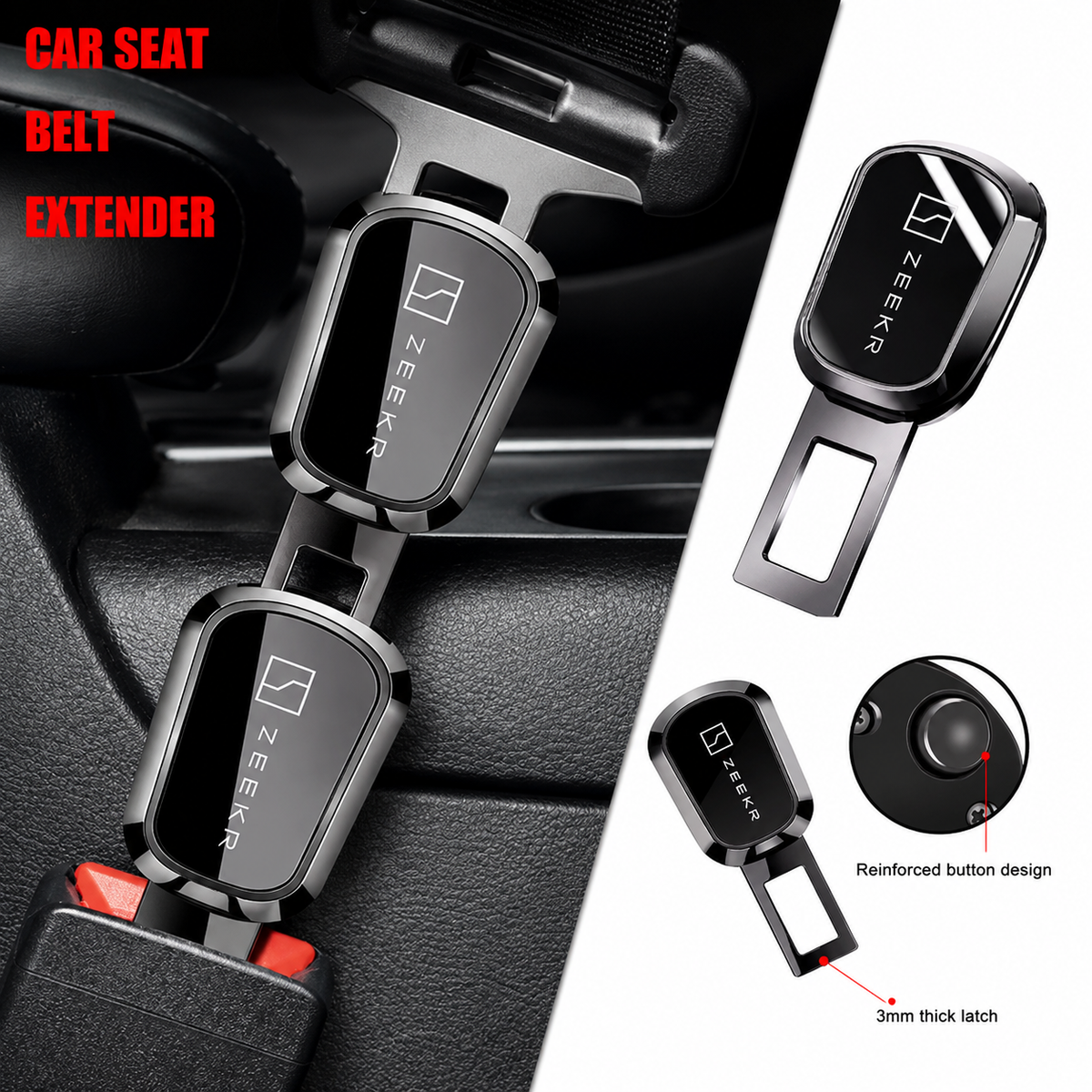 Car Seat Belt Extension Clip & Buckle Plug for ZEEKR X, 001, 007 & 009 – Safety Seatbelt Accessory