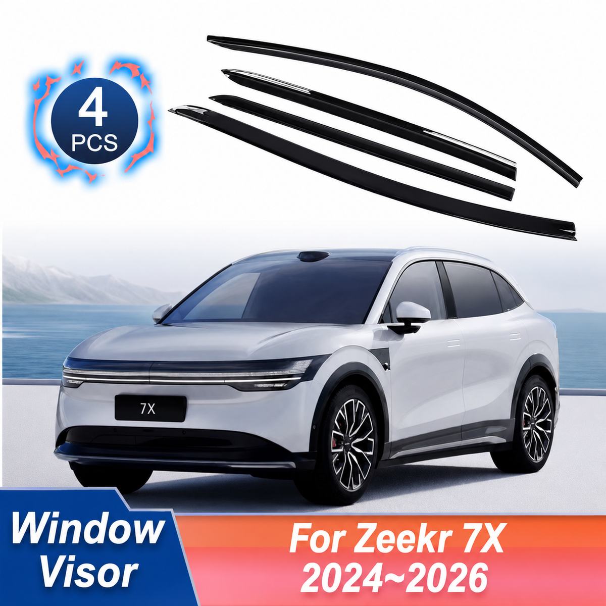 Zeekr 7X Car Window Visor Rain Guard, Sun Deflector Side Window Awning Cover, Windshield Eyebrow Guard Auto Accessories 2024–2026