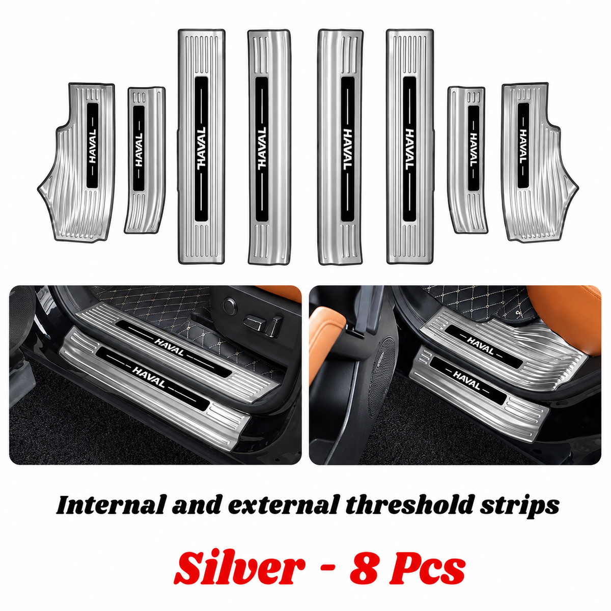 For Haval Series 8PCS Stainless Steel Door Sill Scuff Plate Protectors, Anti-Scratch Door Entry Guards, Car Interior Accessories