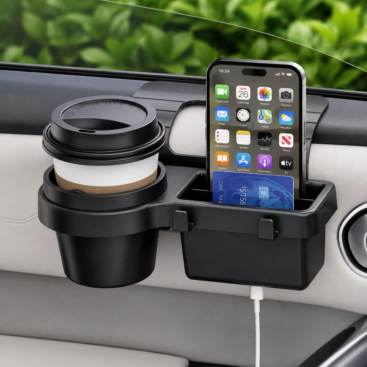 Car Cup & Phone Holder, Side Door Window Storage Pocket Hanging Organizer, Interior Accessories