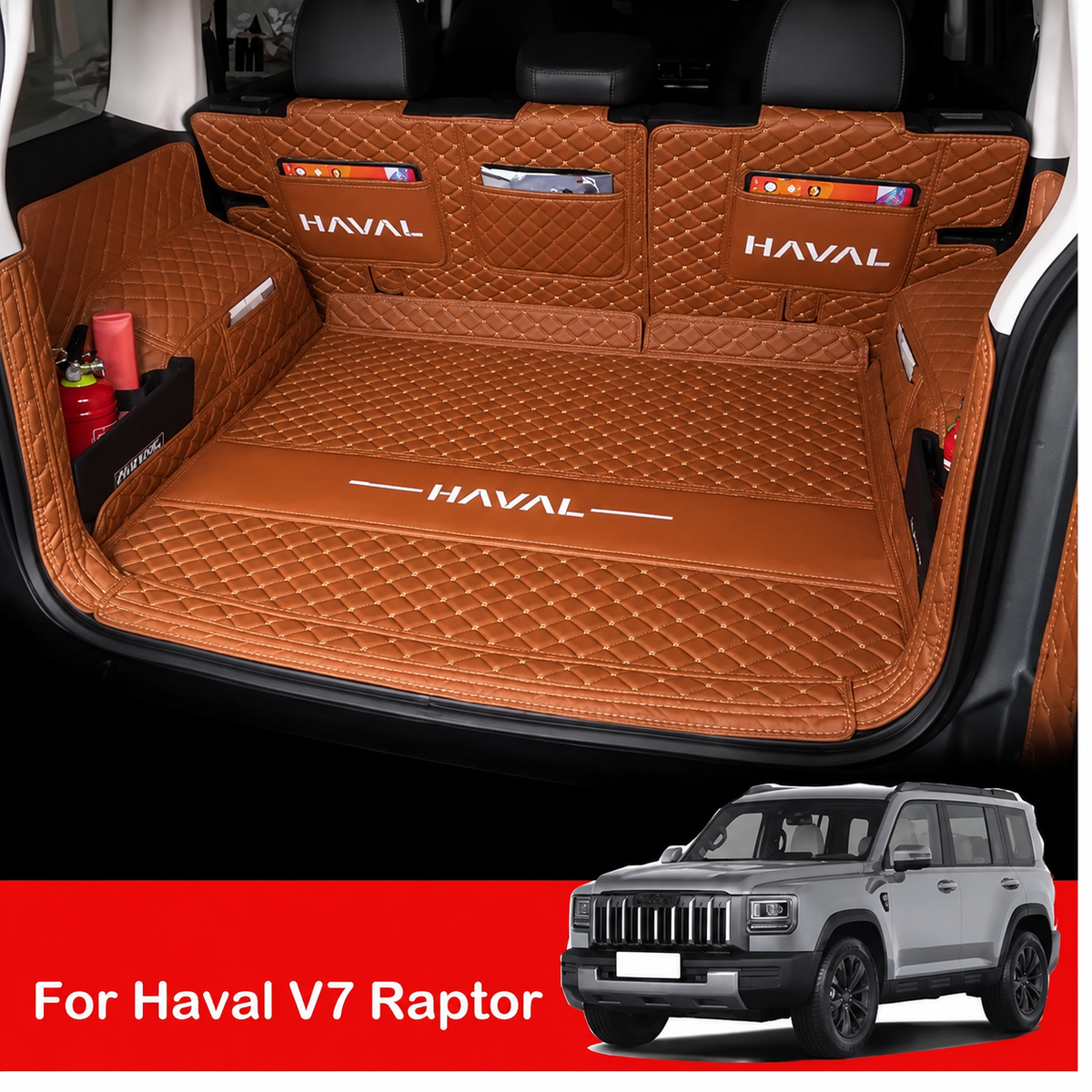 Leather Car Boot Mat for Haval V7 Raptor 2025–2026, Rear Trunk Cargo Liner Floor Protector Accessory