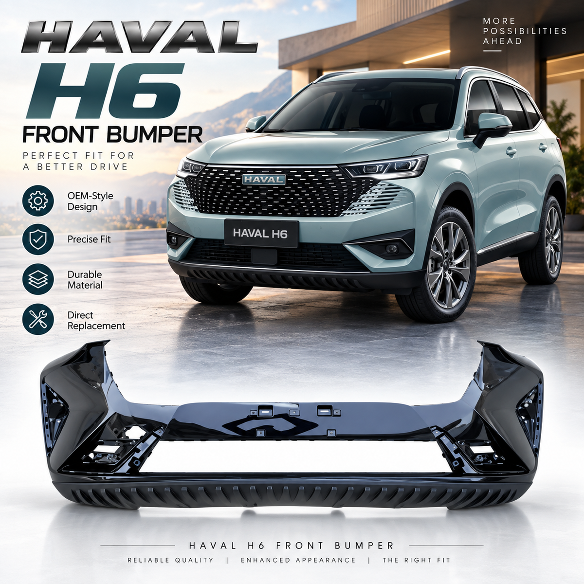 Haval H6 Front Bumper Replacement, OEM Style Front Bumper Cover