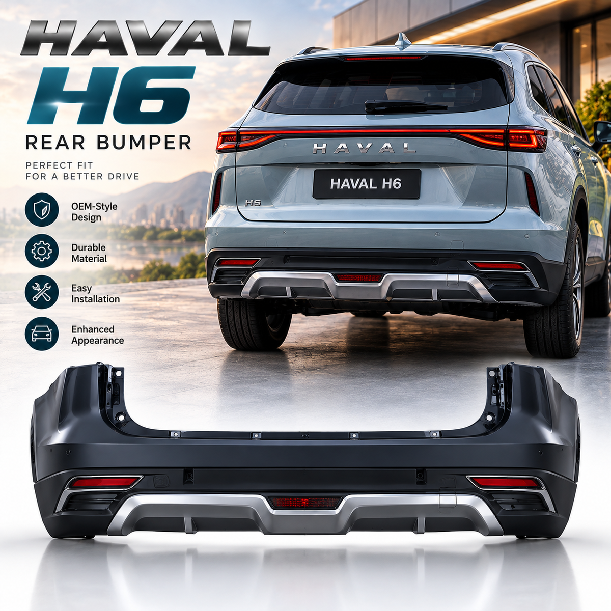 Haval H6 Rear Bumper Replacement, OEM Style Rear Bumper Cover