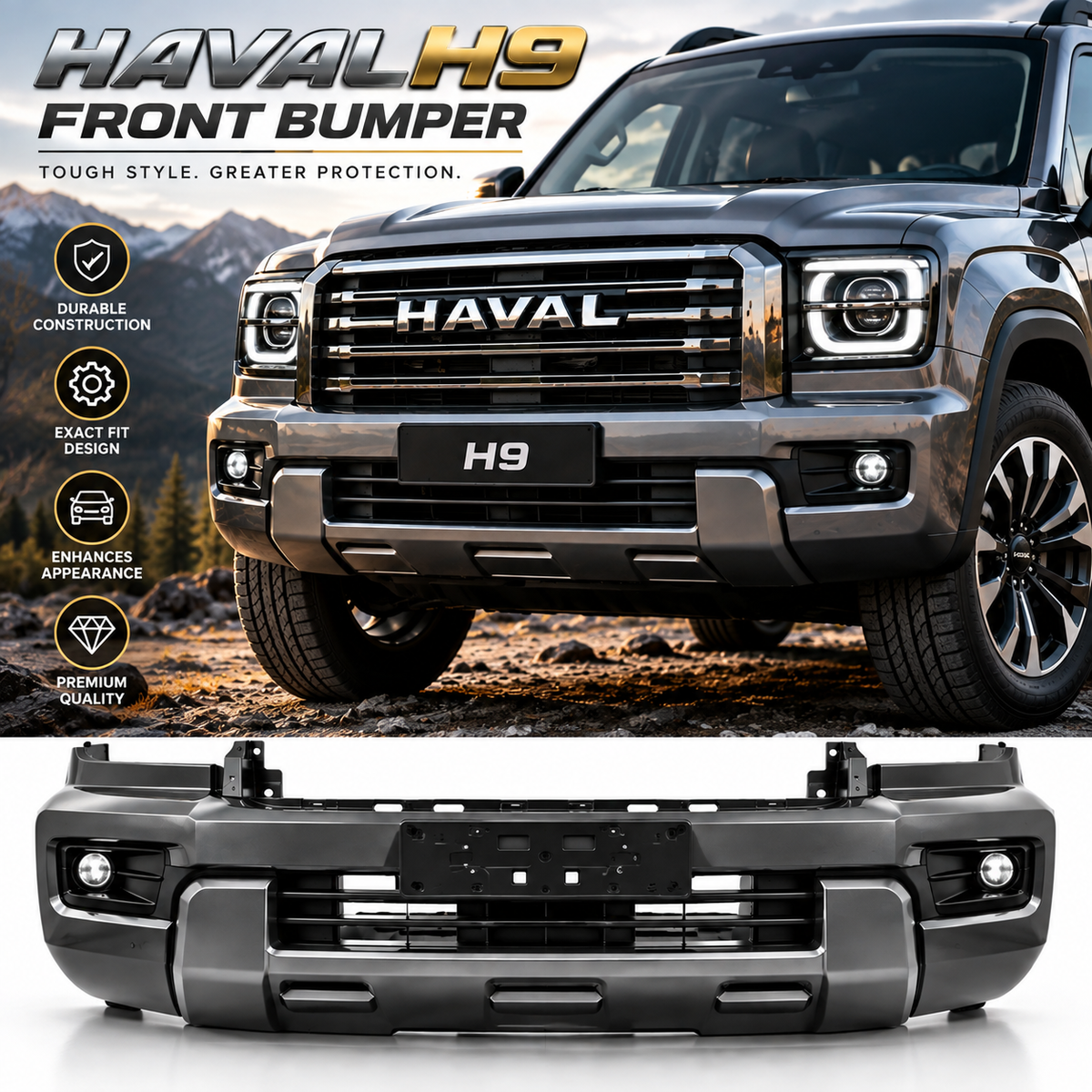 Haval H9 Front Bumper Replacement, Rugged Style Front Bumper Cover for Haval H9 SUV