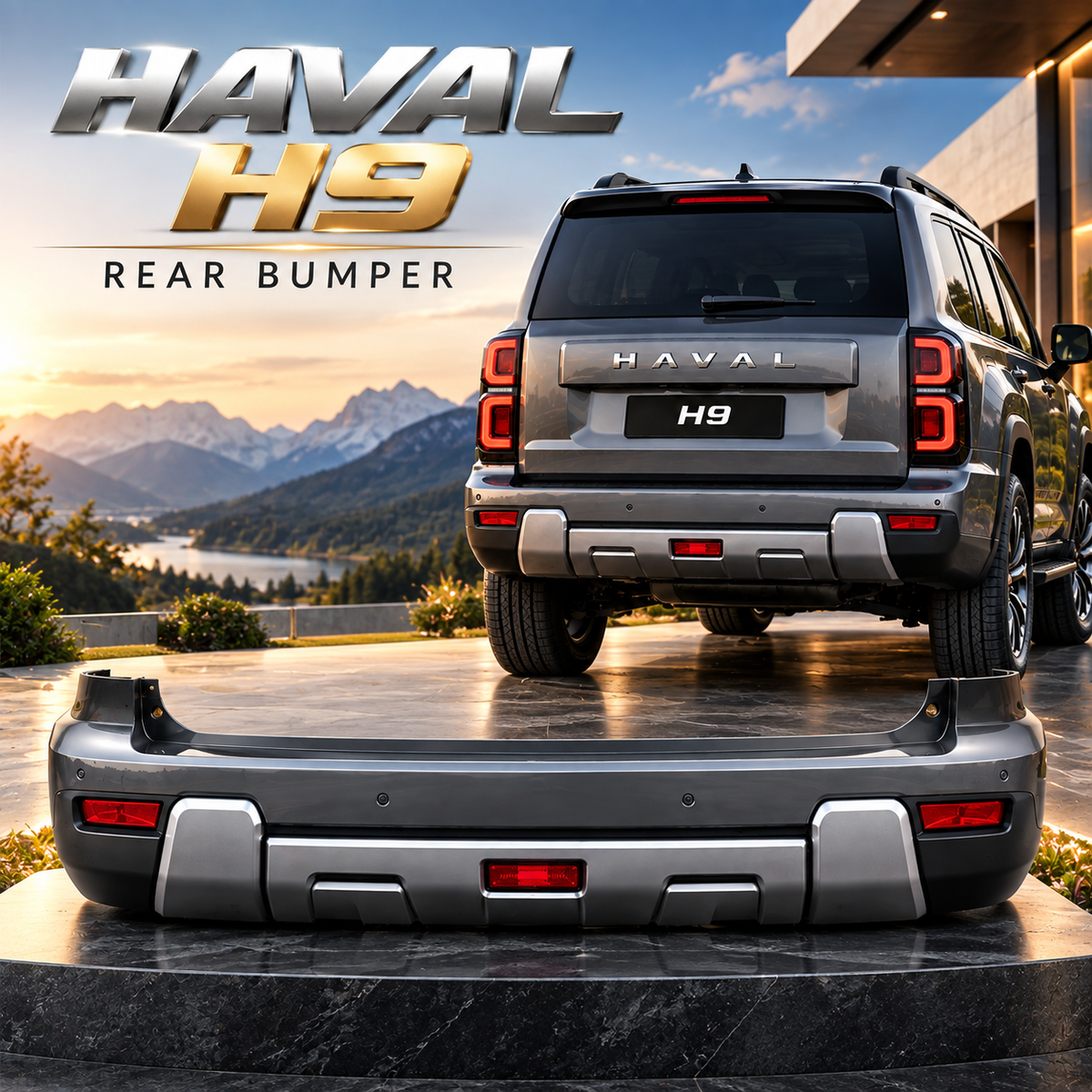 Haval H9 Rear Bumper Replacement, Rugged Style Rear Bumper Cover for Haval H9 SUV