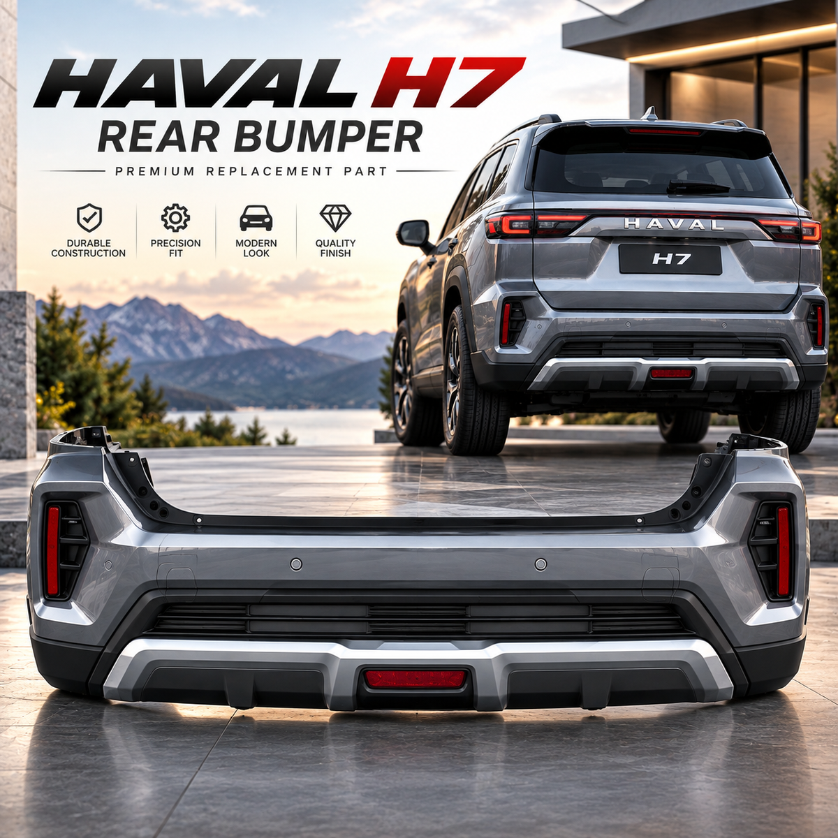 Haval H7 Rear Bumper Replacement, Premium Sport Style Rear Bumper Cover