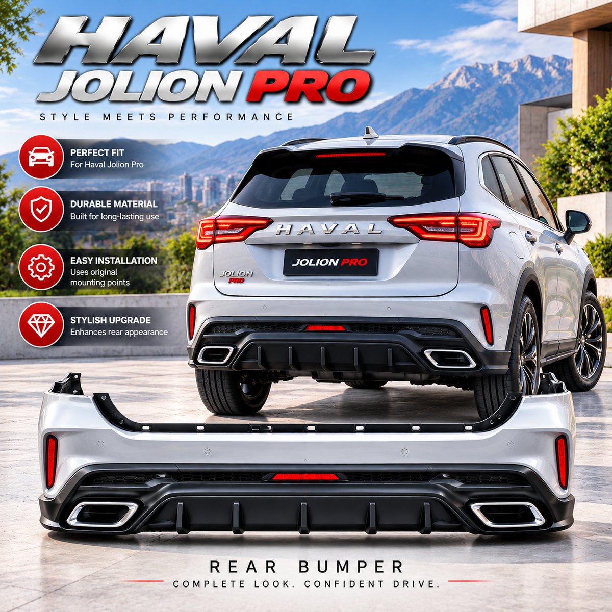 Haval Jolion Pro Rear Bumper Cover, Premium Sport Design, Durable Replacement Body Kit for Jolion Pro SUV