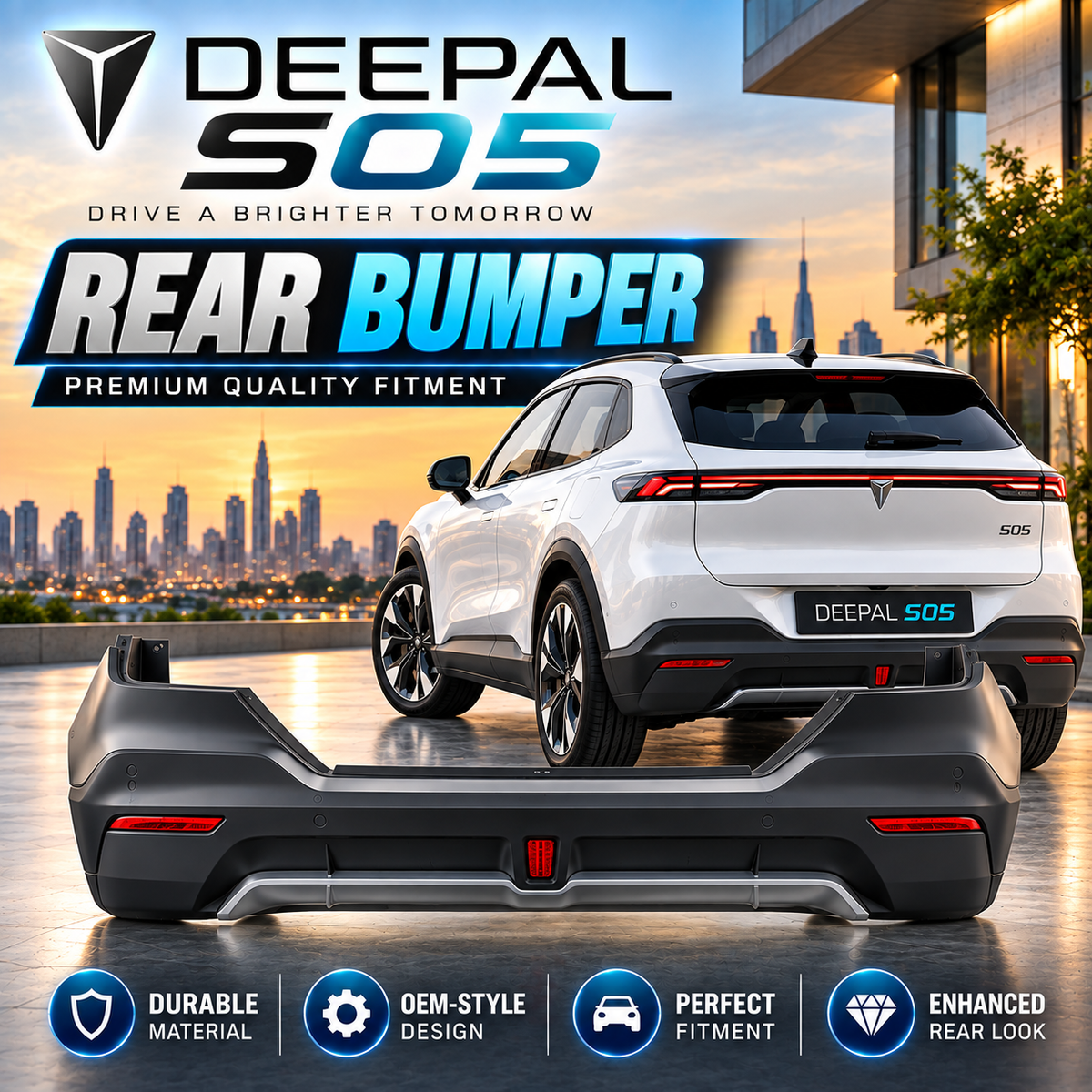 DEEPAL S05 Rear Bumper Cover, Premium Sport Style Replacement with Integrated Reflectors & Diffuser for S05 SUV