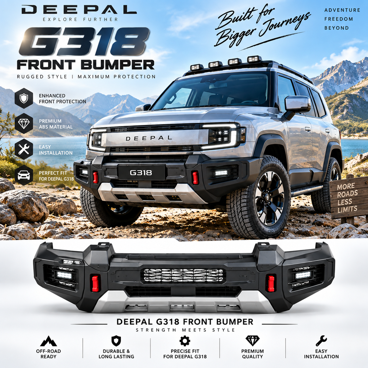 DEEPAL G318 Front Bumper Guard, Heavy Duty Off-Road Front Bumper Replacement