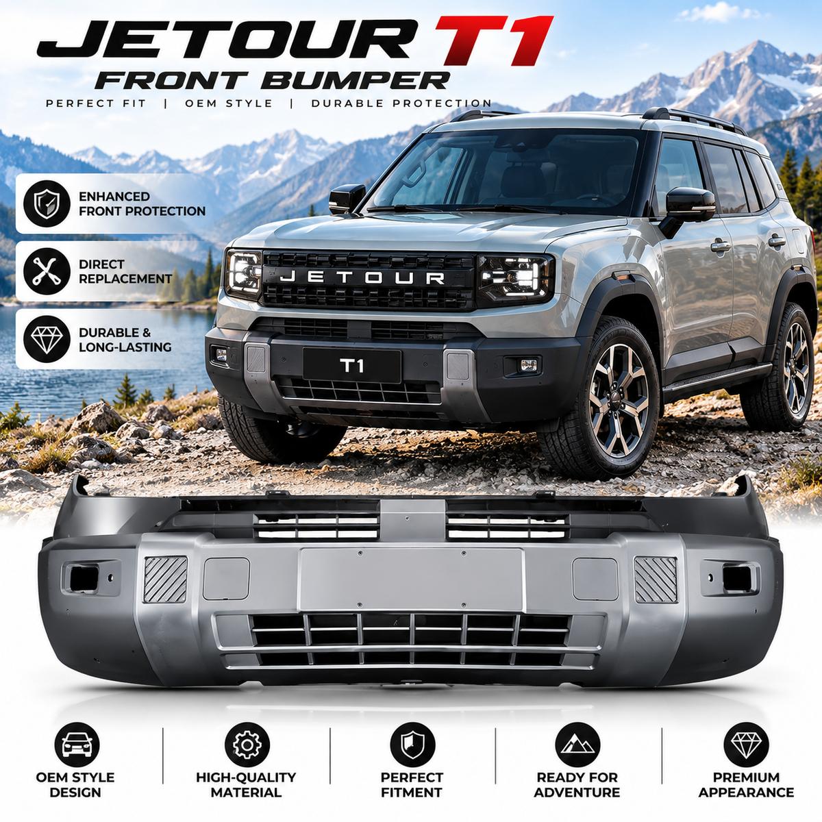 JETOUR T1 Front Bumper Guard, Heavy Duty Front Bumper Replacement, Off-Road Bumper Protector for Jetour T1 SUV
