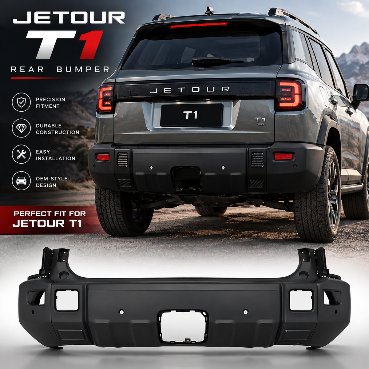 JETOUR T1 Rear Bumper Guard, Heavy Duty Rear Bumper Replacement, Off-Road Back Bumper Protector for Jetour T1 SUV