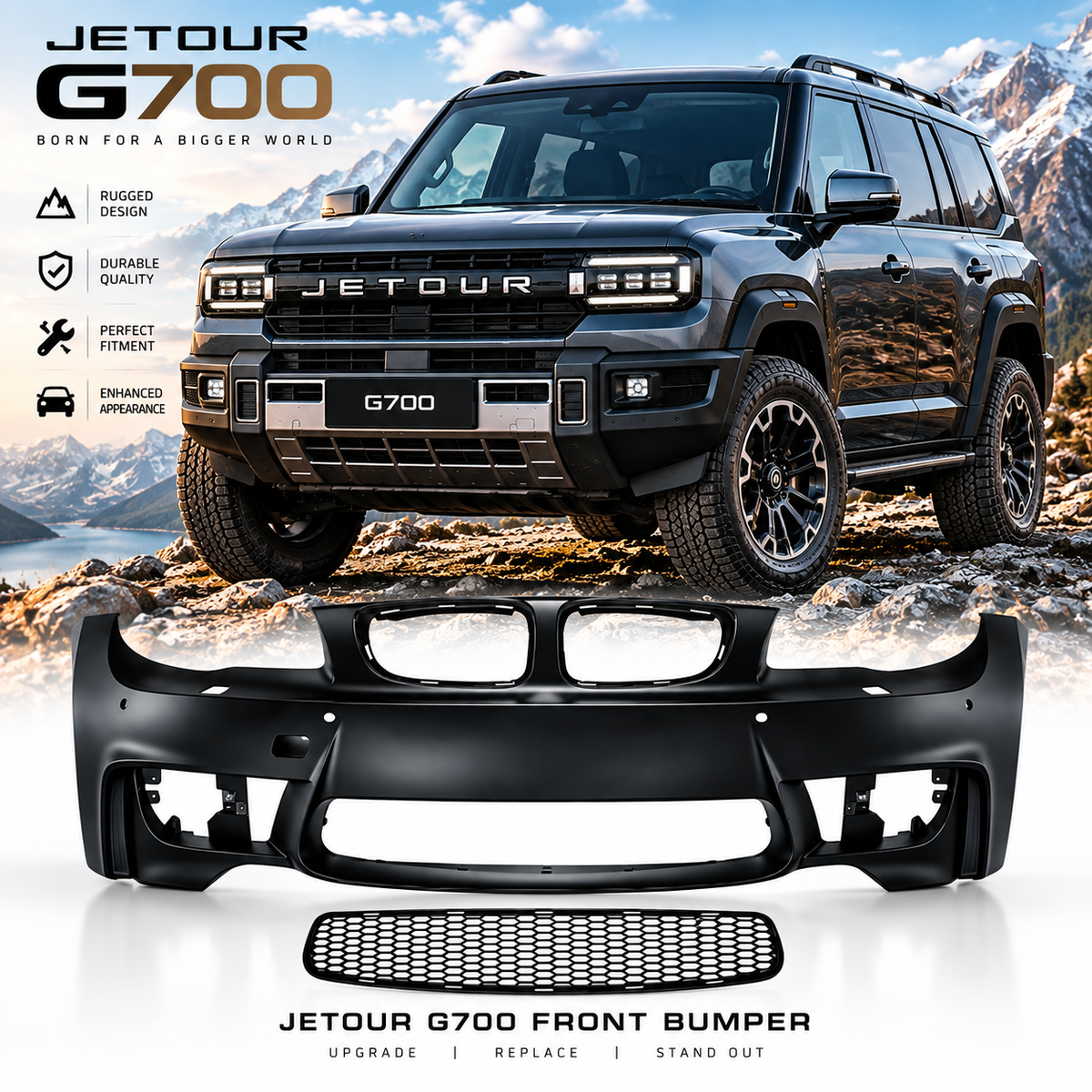 JETOUR G700 Front Bumper Guard, Heavy Duty Front Bumper Replacement, Rugged Off-Road Bumper Protector for Jetour G700 SUV