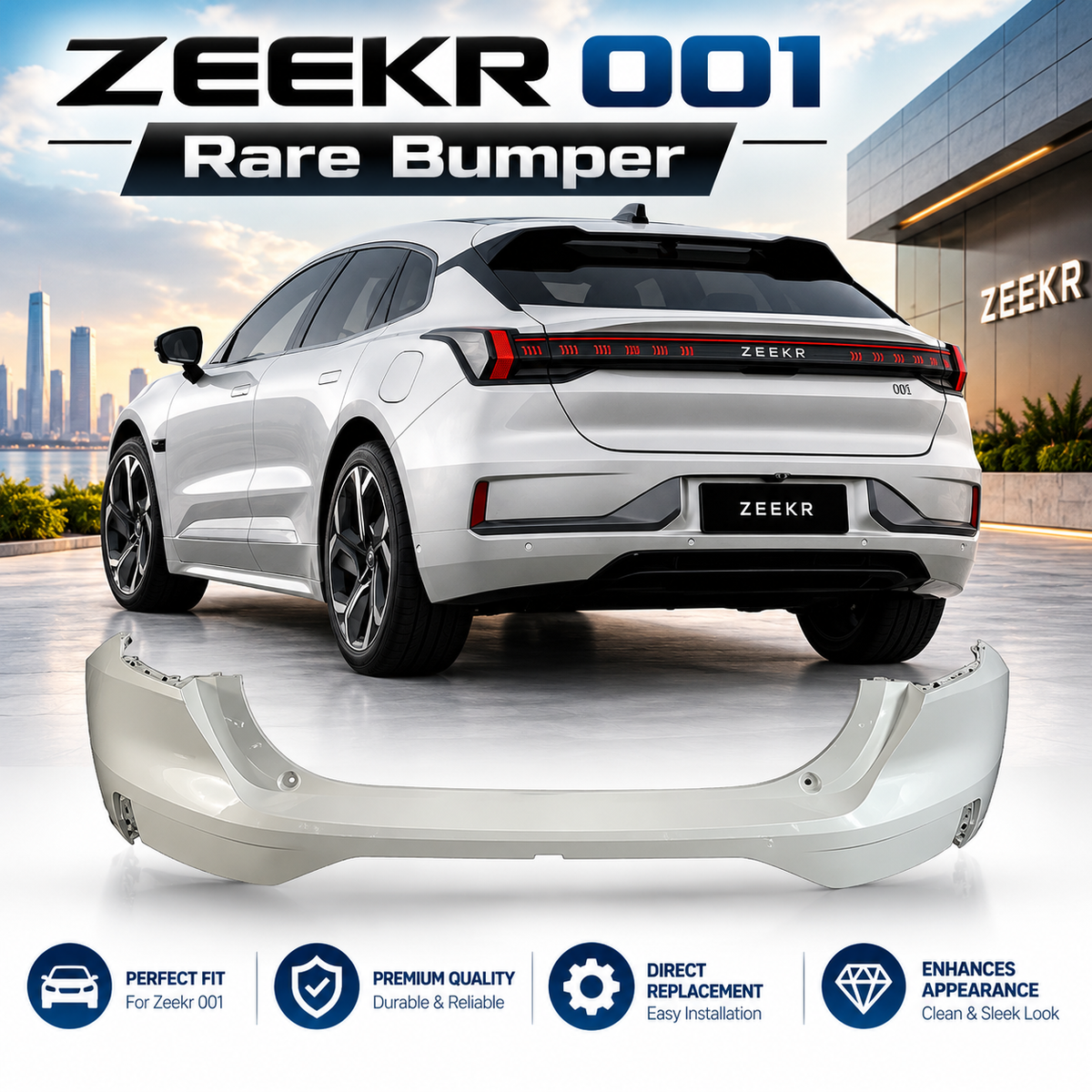 ZEEKR 001 Rear Bumper Guard, Heavy-Duty Back Bumper Replacement & Exterior Upgrade