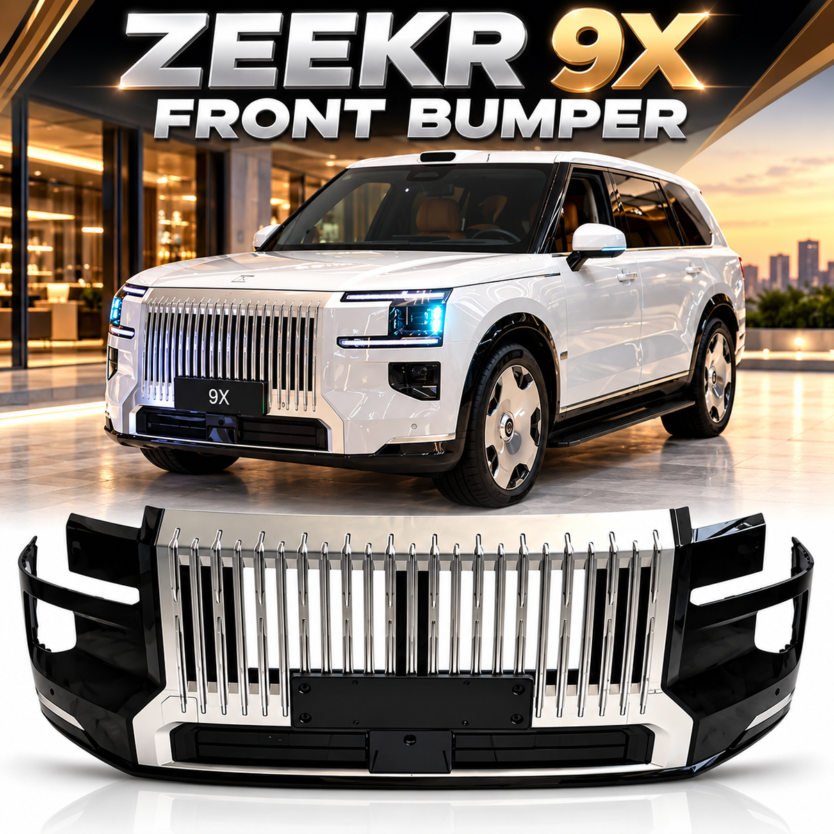 Zeekr 9X Front Bumper Grille Assembly Replacement – Black & Chrome Front Fascia