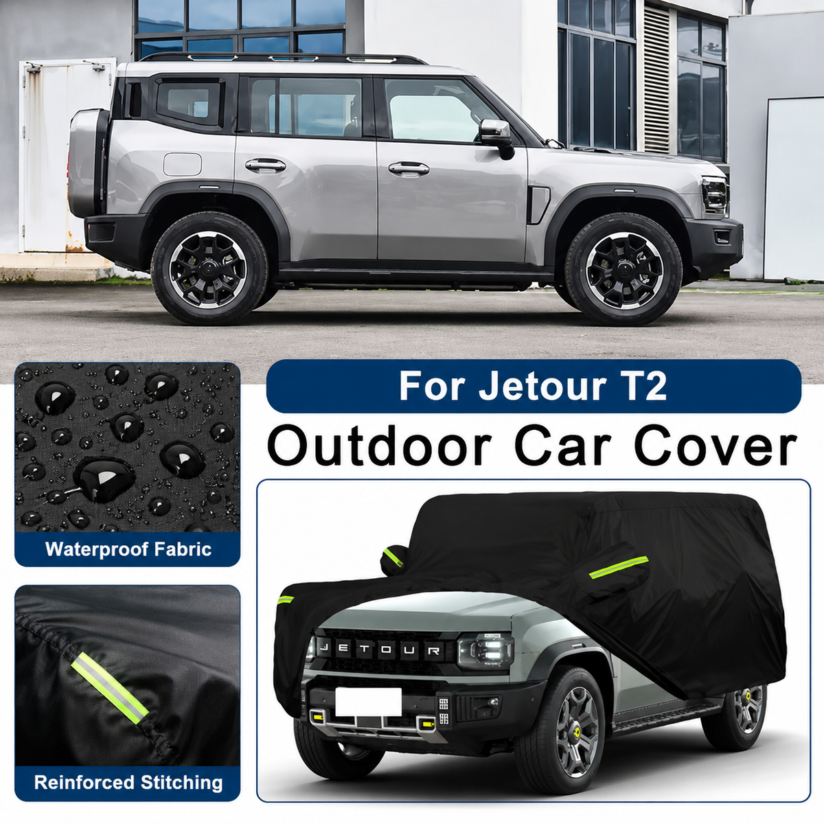 Jetour T2 2024–2026 Outdoor Car Cover, Waterproof Dustproof UV Protection Full Car Cover Exterior Accessory
