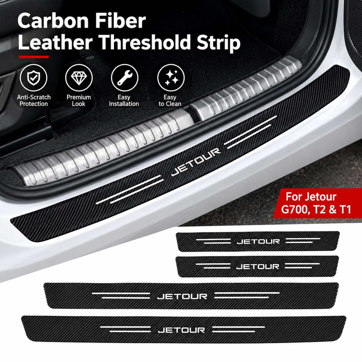 Jetour G700, T2 & T1 Carbon Fiber Door Sill Protector, Anti-Scratch Car Door Threshold Strip
