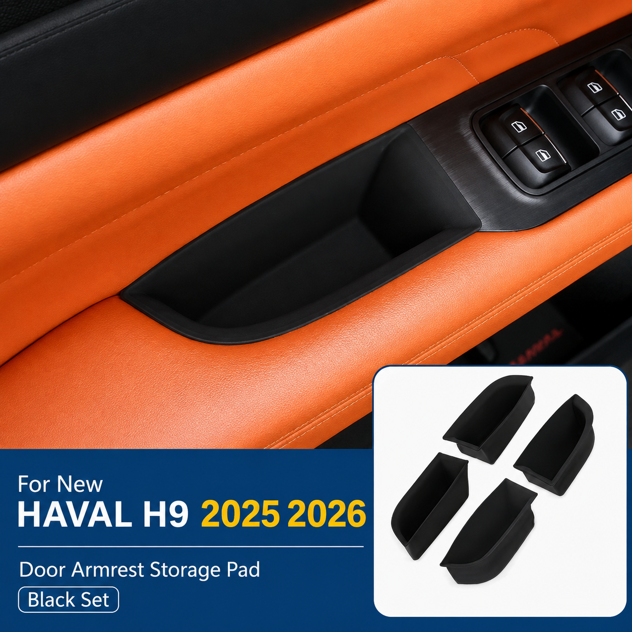 4PCS Car Door Storage Silicone Mats Armrest Container Box Liners for Haval H9 2025-2026
