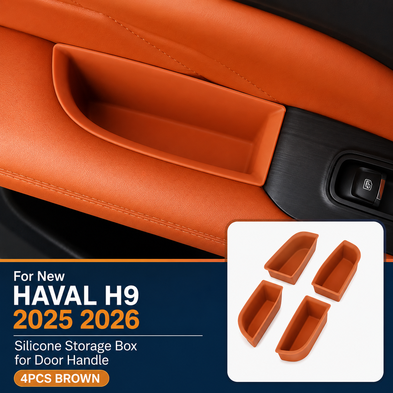 4PCS Car Door Storage Silicone Mats Armrest Container Box Liners for Haval H9 2025-2026